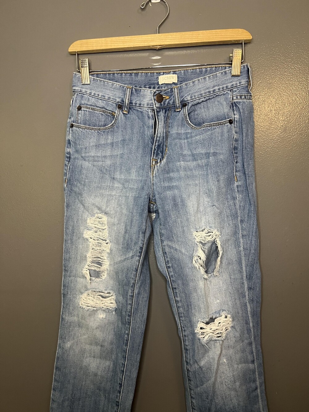 J Crew Jeans Womens 24 Light Wash Distressed 100% Cotton Straight Leg Denim